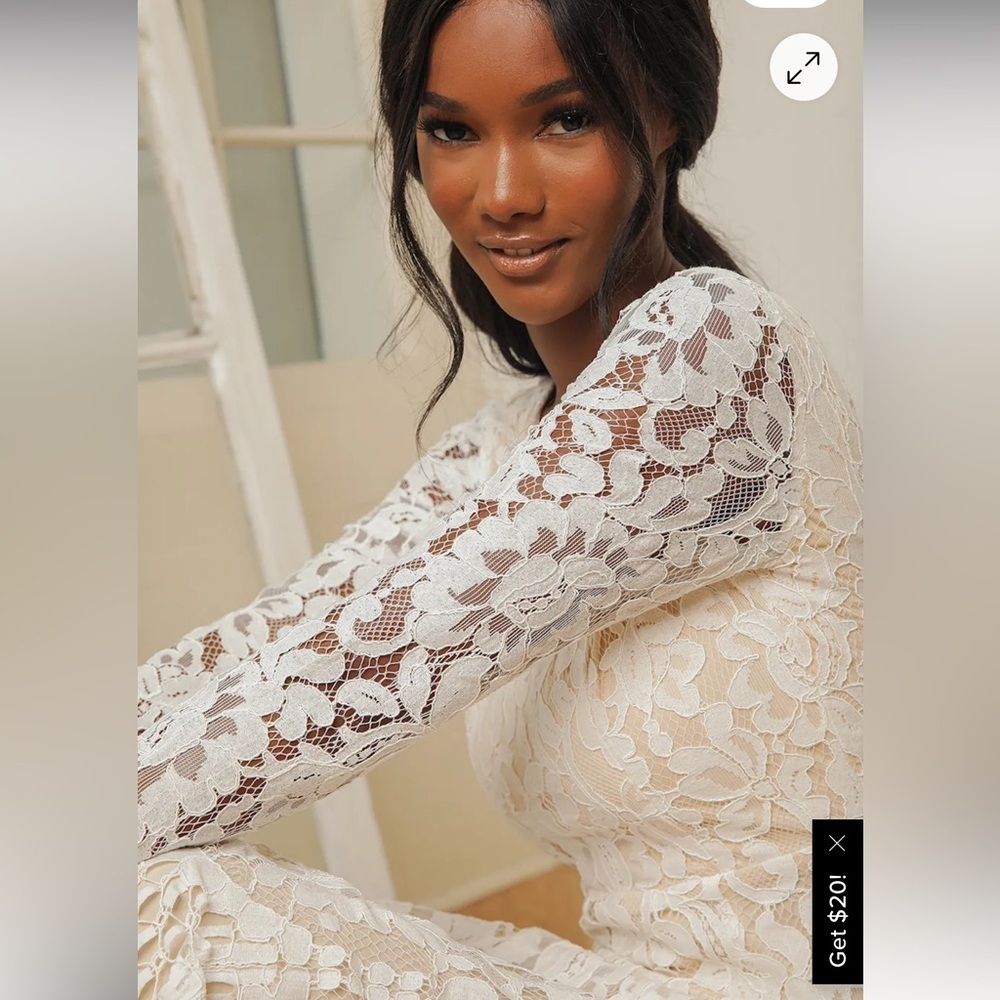NWT Lulu's Say I Do White Lace Long Sleeve Mermaid Maxi Dress - Picture 5 of 16